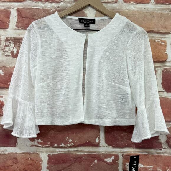 Perceptions New York Cardigan Women's S White Cropped Lightweight Slubbed Knit - Picture 1 of 9